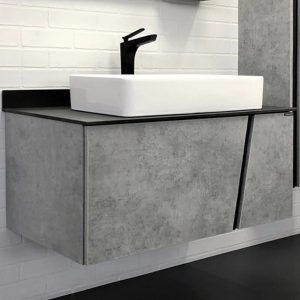 Тумба подвесная Comforty Эдинбург 90 с черной столешницей с раковиной Comforty Бетон светлый 00004149881CF Тумба подвесная Comforty Эдинбург 90 с черной столешницей с раковиной Comforty Бетон светлый 00004149881CF