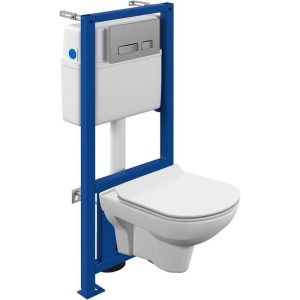 Инсталляция Cersanit Link Pro с унитазом City CO DPL EO slim и кнопкой смыва Movi Хром матовый 64075