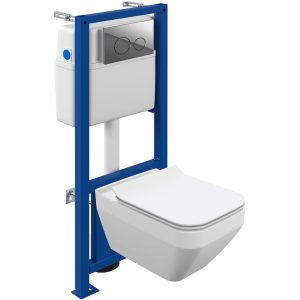 Инсталляция Cersanit Link Pro с унитазом Crea Square CO DPL EO slim и кнопкой смыва Twins Хром глянцевый 64443