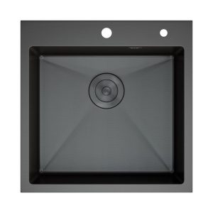 Мойка кухонная D&K 50х50 выпуск с переливом, корзина, дозатор Графит матовый DKS505006