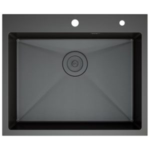 Мойка кухонная D&K 60х45 выпуск с переливом, корзина, дозатор Графит матовый DKS604506