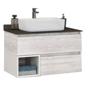 Тумба подвесная Comforty Прага 75 + раковина Дуб белый / Серый 00-00004199