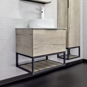 Тумба подвесная Comforty Порто 60 + раковина + белая столешница Дуб дымчатый 00-00011397CF