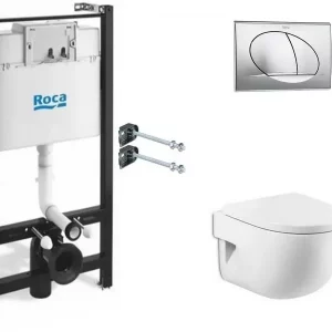 Инсталляция Roca + унитаз Meridian Compact с сиденьем микролифт + кнопка смыва хром