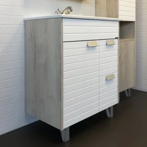 Тумба напольная Comforty Клеон 75,5 + раковина Белый / Дуб дымчатый 00-00004758CF Тумба напольная Comforty Клеон 75,5 + раковина Белый / Дуб дымчатый 00-00004758CF