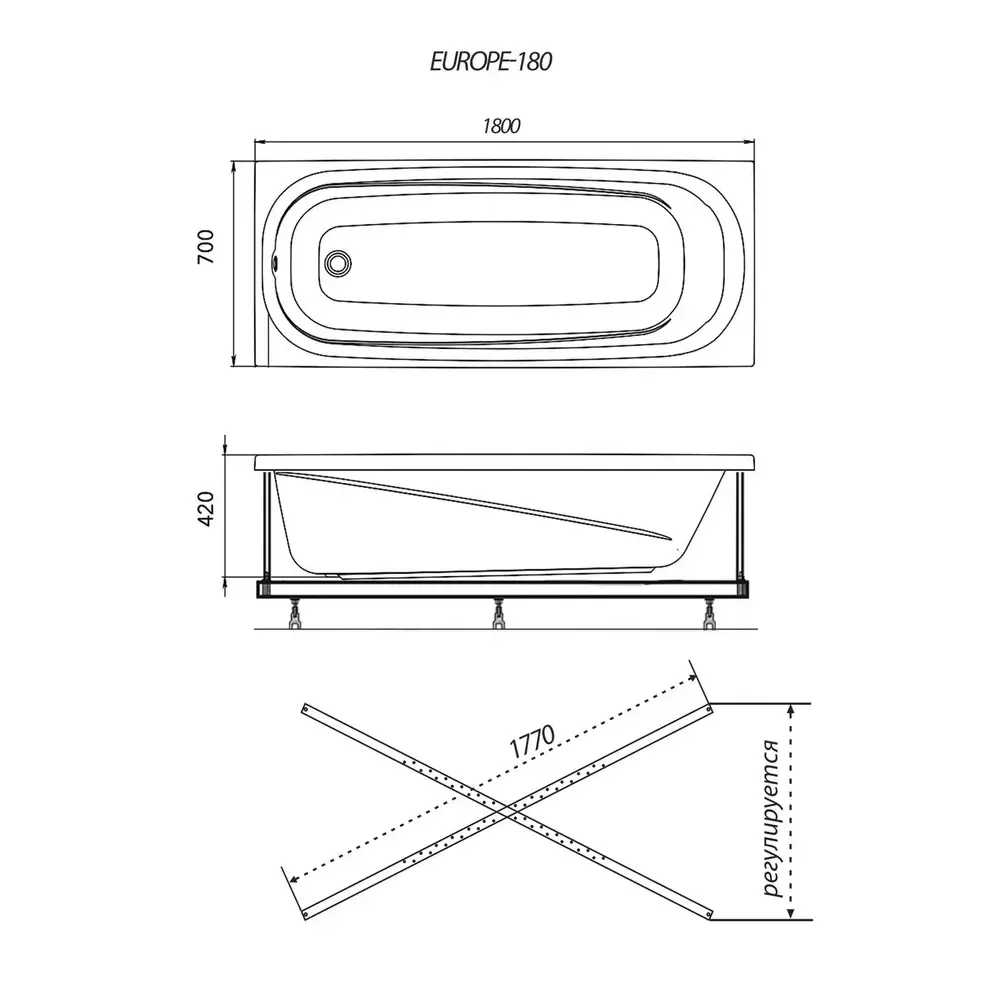 Ванна акриловая Triton Европа 180х70 Ванна акриловая Triton Европа 180х70 — изображение 3