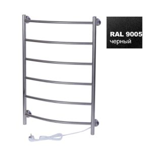 Полотенцесушитель электрический Тера Ребро 50х80 кнопка включения, телескоп.держатели Черный матовый ПСК-10-03ч